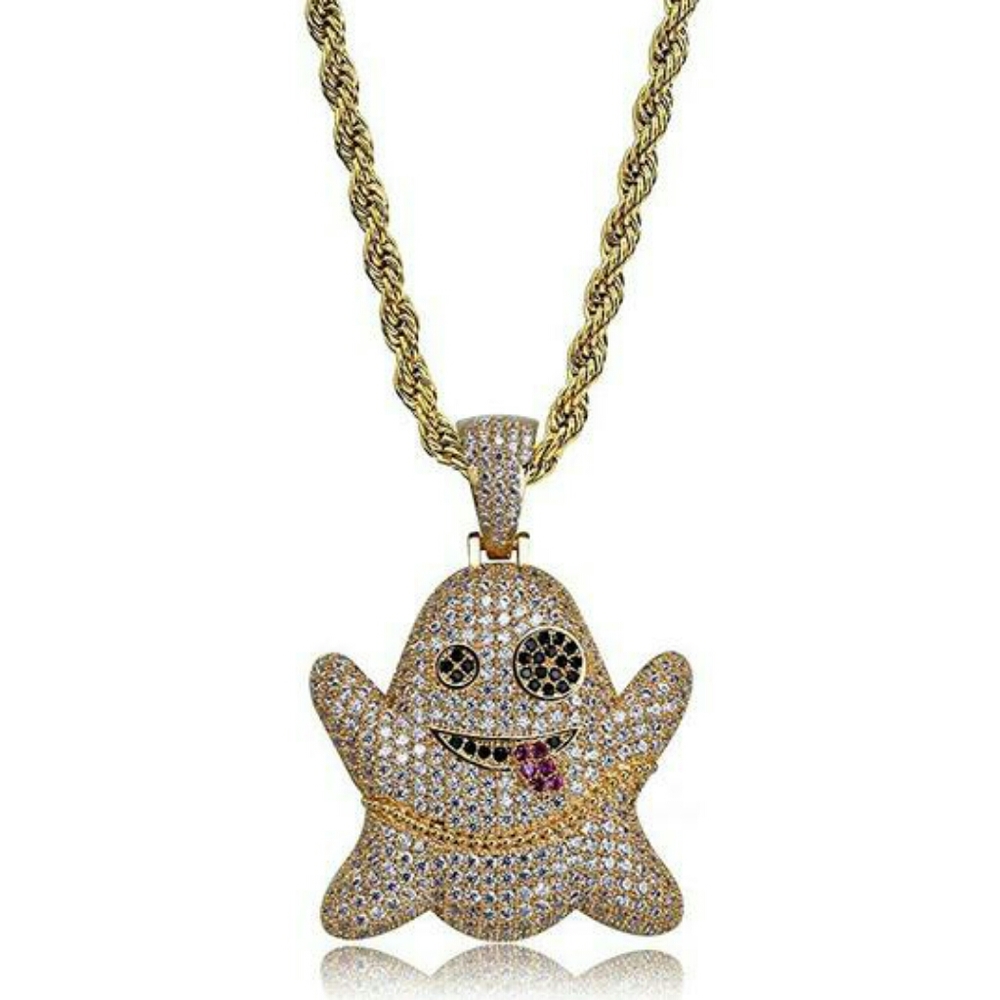 Gold Emoji Ghost Necklace Diamond Chain Ghost